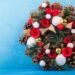 Christmas wreath on blue background