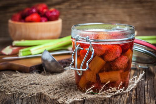 Homemade compote of rhubarb and strawberries