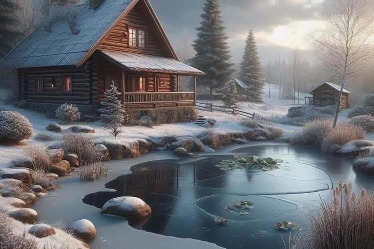 jezírko foto - zima